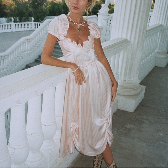 Vanessa Mooney The Cinderella Dress Pink Satin Stripe Maxi Coquette $398